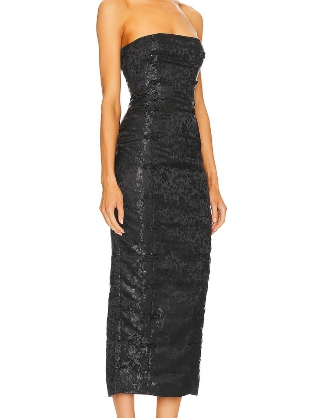 SAU LEE Jennifer Dress in Black Jacquard NWT Strapless Midi Size 10 - Picture 2 of 14